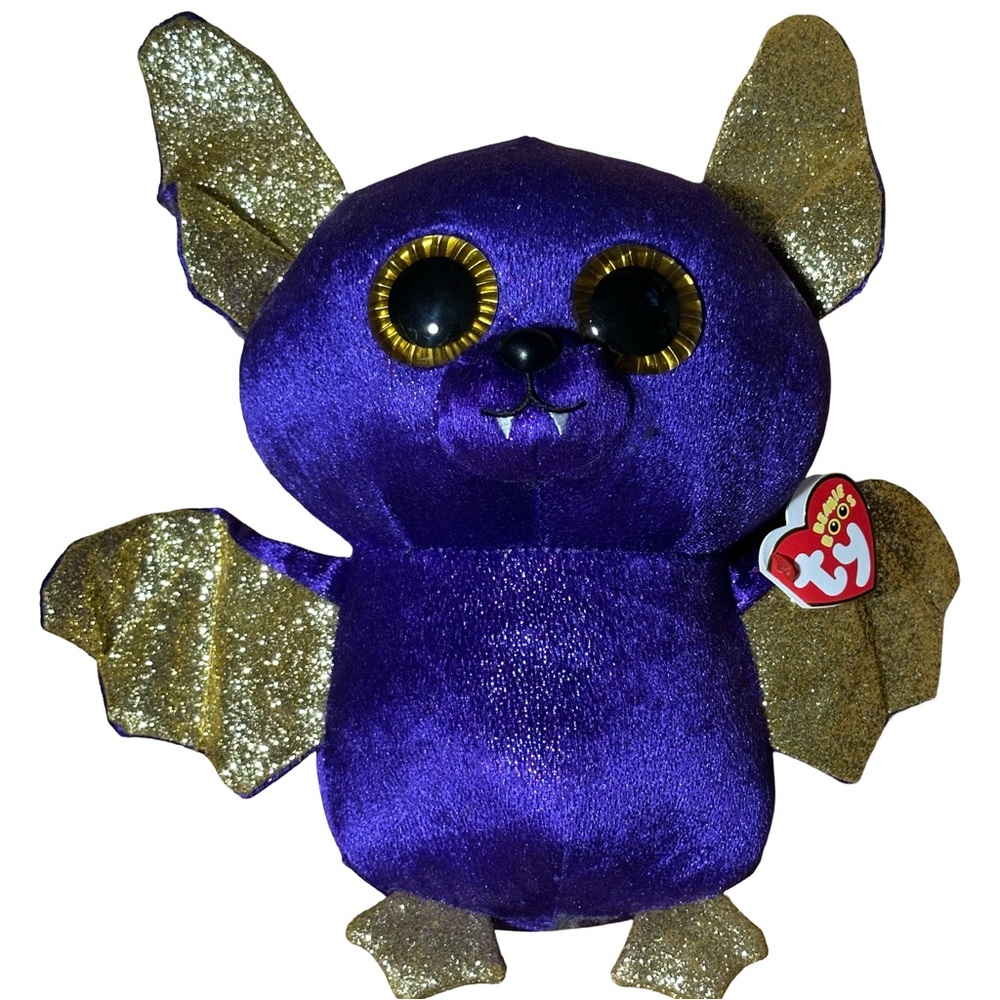 NWT Ty Beanie Boo "Count" Purple Bat Gold Glitter Wings 6" Halloween